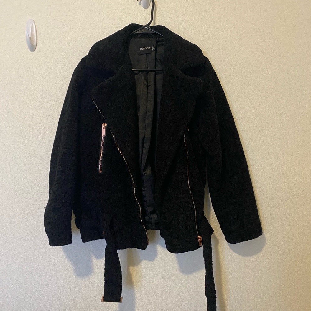 Boohoo Black Teddy Moto Jacket